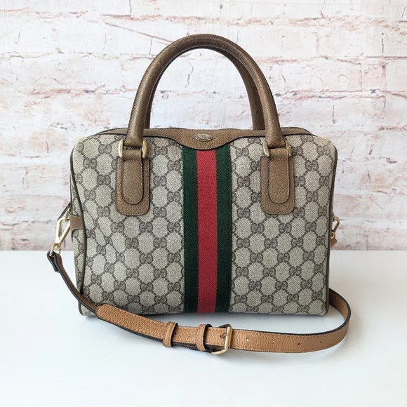 Gucci Beige and Green Satchel Bag - Picture 5 of 16